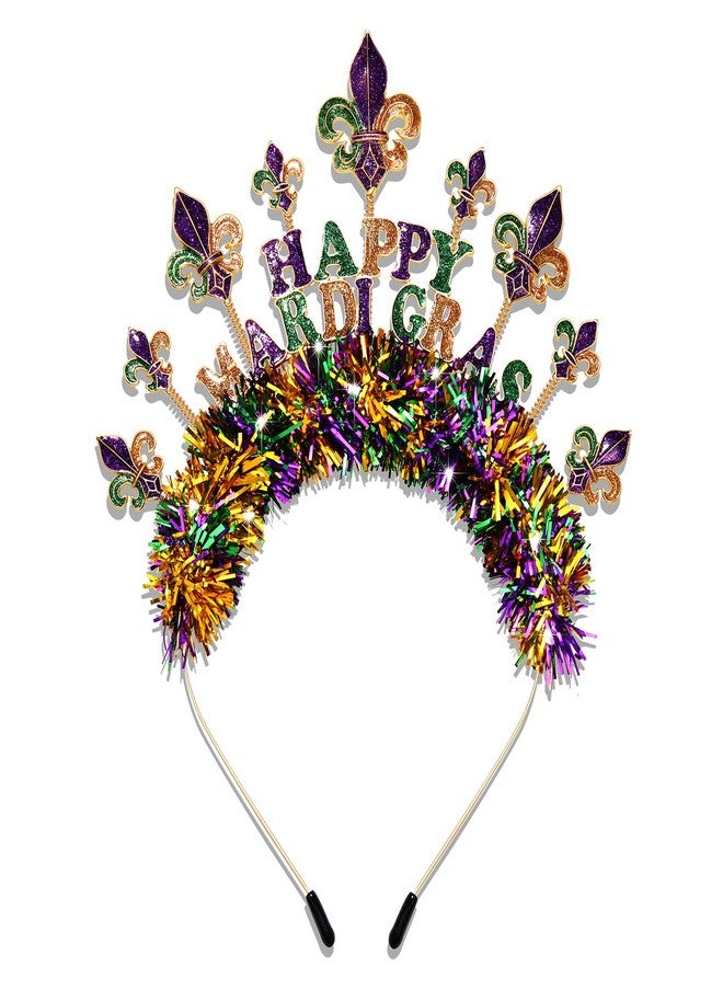 BVGA Mardi Gras Headband for Women Metal Tinsel Wrapped Glitter Mask Fleur De Lis Headpiece Carnival Party Accessories Gifts (Fleur De Lis 2) - Image 1